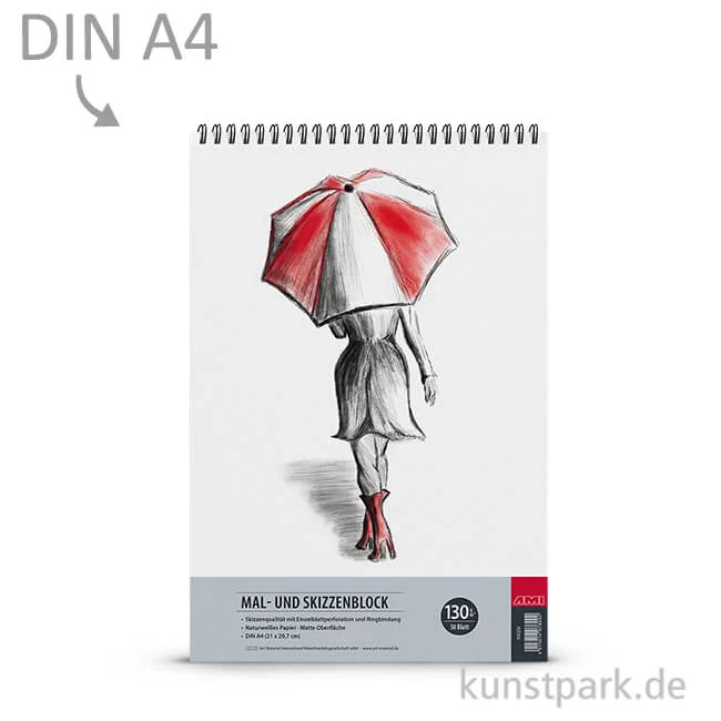 Artikelbild 1 des Artikels “Mal- und Skizzenblock 130g, Spiralbindung DIN A4, 50 Blatt“