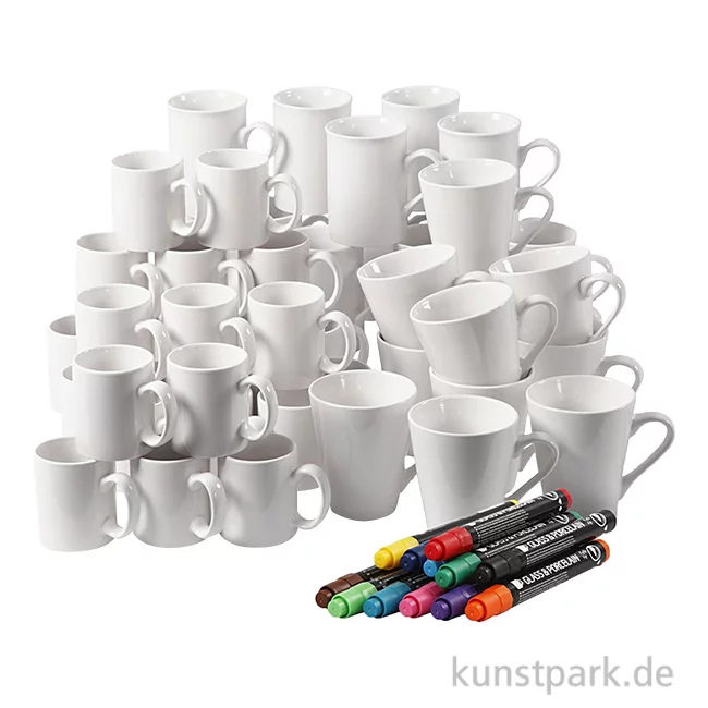 Artikelbild 1 des Artikels “XXL Set - 48 Porzellantassen mit Stiften zum Bemalen “