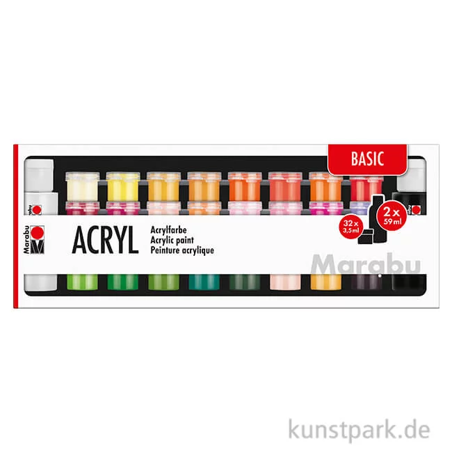 Artikelbild 1 des Artikels “Marabu Acrylfarben Set - Basic, 32 x 3,5 ml + 2 x 59 ml “