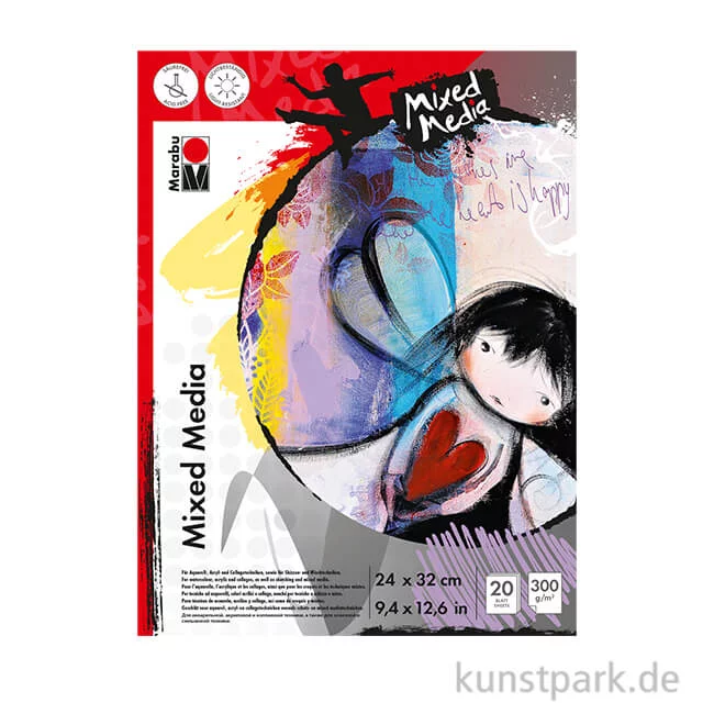 Artikelbild 1 des Artikels “Marabu Mixed Media Malblock, 20 Blatt, 300 g 24x32 cm “