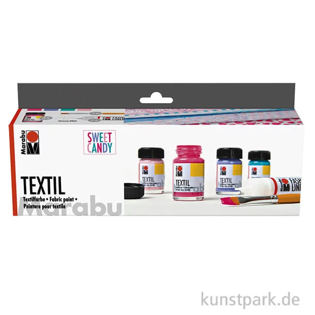 Artikelbild 1 des Artikels “Marabu Textil Stoffmalfarben Set, Sweet Candy, 4 x 15 ml + Zubehör “