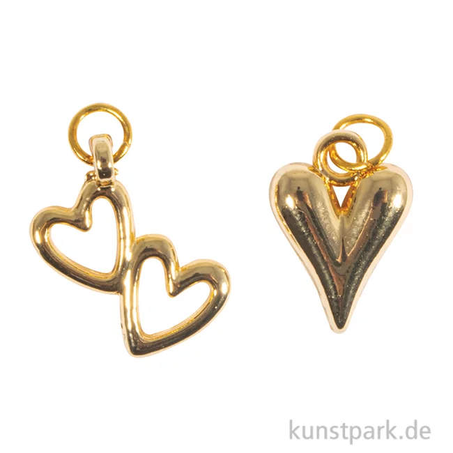 Artikelbild 1 des Artikels “Metall Charms Herzen, Gold, 11x16+10x18 mm, Ring 5 mm, 2 Stück “