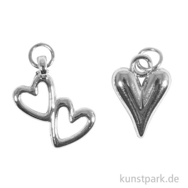 Artikelbild 1 des Artikels “Metall Charms Herzen, Silber, 11x16+10x18 mm, Ring 5 mm, 2 Stück “