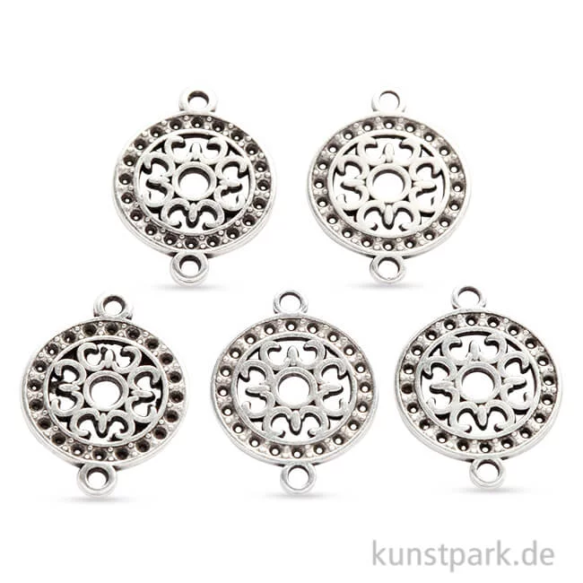 Artikelbild 1 des Artikels “Metallanhänger mit filigranen Mustern, Versilbert, 14 mm, 5 Stück “