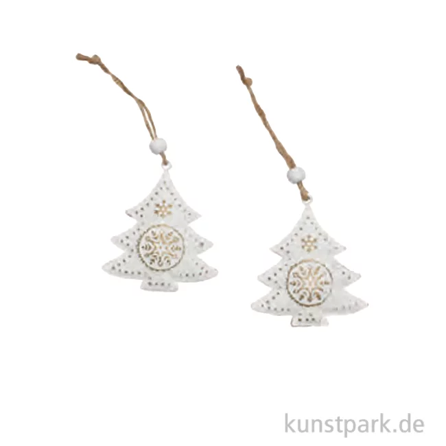 Artikelbild 1 des Artikels “Metallbaum Weihnachtsanhänger, Weiß, 2 Stück, 6,5 x 7,2 x 1,3 cm “