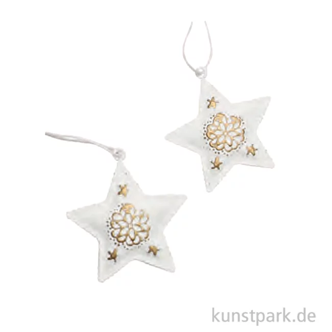Artikelbild 1 des Artikels “Metallstern Weihnachtsanhänger, Weiß, 2 Stück, 7,2 x 7,6 x 1,3 cm “