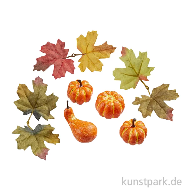 Artikelbild 1 des Artikels “Mini Herbst Deko Set, Kürbisse + Blätter, 3-5 cm, 7-teilig “