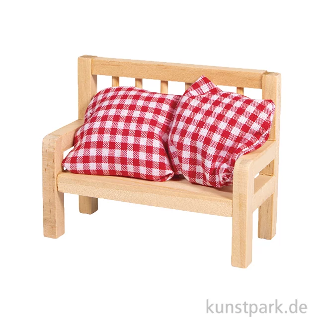 Artikelbild 1 des Artikels “Mini Holzbank mit 2 Kissen, Rot Weiß, 8 x 3,5 x 6,2 cm “