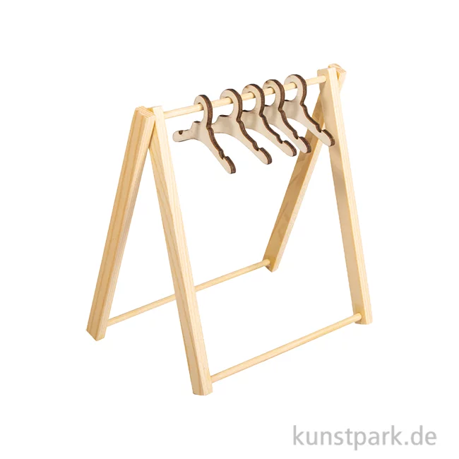 Artikelbild 1 des Artikels “Mini Kleiderständer mit 5 Kleiderbügeln, Naturholz, 11,5 x 12 cm “