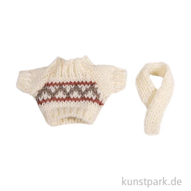 Artikelbild 1 des Artikels “Mini Strickpullover + Schal, Weiß, 5,5 x 8,5 cm “