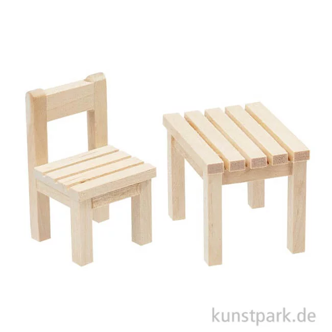Artikelbild 1 des Artikels “Mini Stuhl mit Tisch, Holz, 3 x 3 x 5,5 cm “