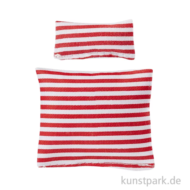 Artikelbild 1 des Artikels “Miniatur Bettwäsche Set, Decke 5,5 x 6 cm, Kissen 4 x 2 cm “
