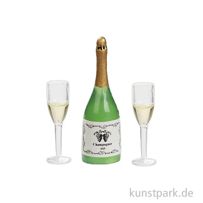 Artikelbild 1 des Artikels “Miniatur Champagnerflasche mit Gläsern, 3-teilig, 3,9 x 1,1 cm “