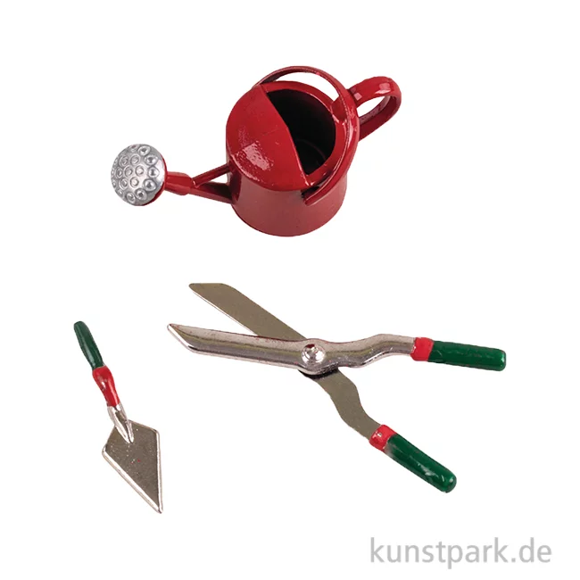 Artikelbild 1 des Artikels “Miniatur Deko Set, Gießkanne + Gartenwerkzeuge, 3-teilig, 2,8-4 cm “