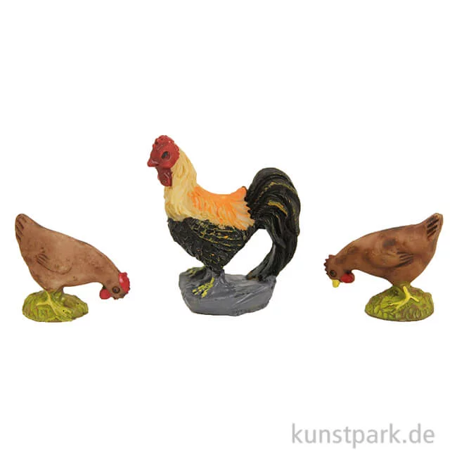Artikelbild 1 des Artikels “Miniatur Hahn mit Hühner, 3,5 cm, 3er Set “