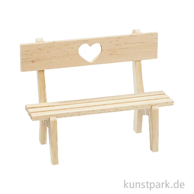 Artikelbild 1 des Artikels “Miniatur Holzbank mit Herz, Natur, 13 x 6 x 8,5 cm “