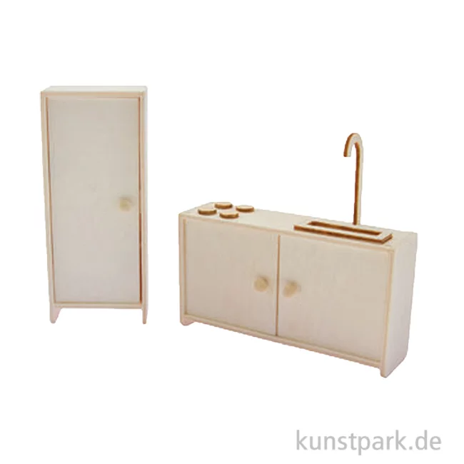 Artikelbild 1 des Artikels “Miniatur Holzbausatz - Küchen Set, Küche + Kühlschrank, 14 x 8 cm “
