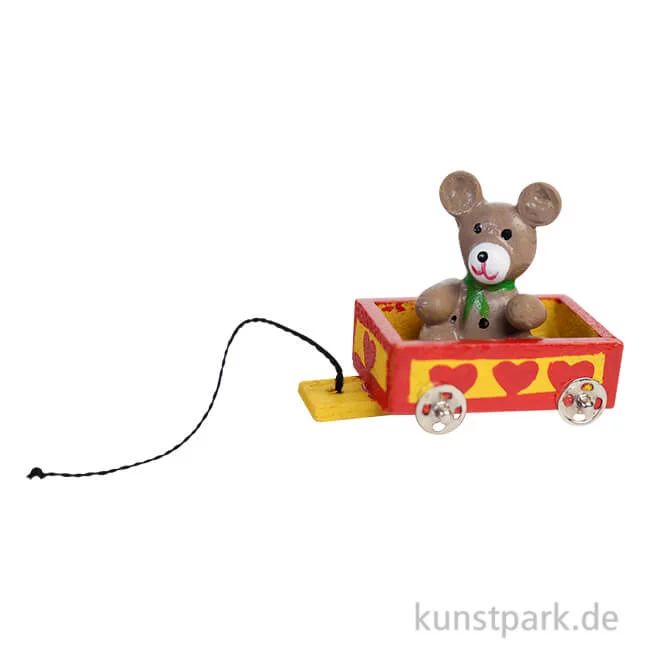 Artikelbild 1 des Artikels “Miniatur Holzwagen mit Bär, 3,5 x 2 x 3 cm “