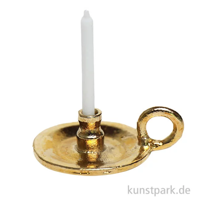 Artikelbild 1 des Artikels “Miniatur Kerzenständer mit Kerze, Messing, 2 x 3 cm “