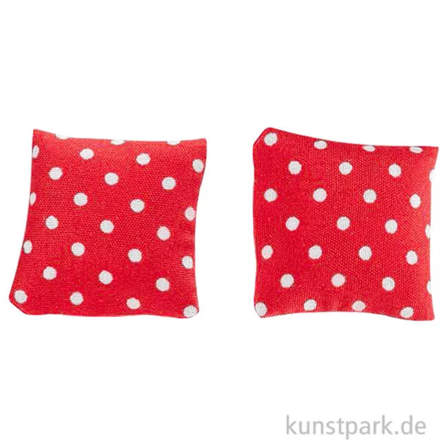 Artikelbild 1 des Artikels “Miniatur Kissen, Rot mit weißen Punkten, 2,8 x 2,8 cm, 2 Stück “
