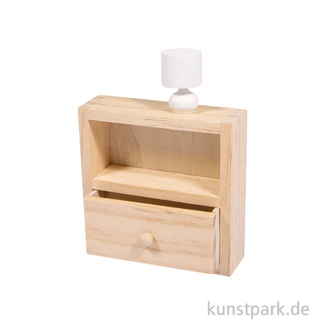 Artikelbild 1 des Artikels “Miniatur Kommode + Lampe, Holz, 8 x 2,5 x 8 cm “