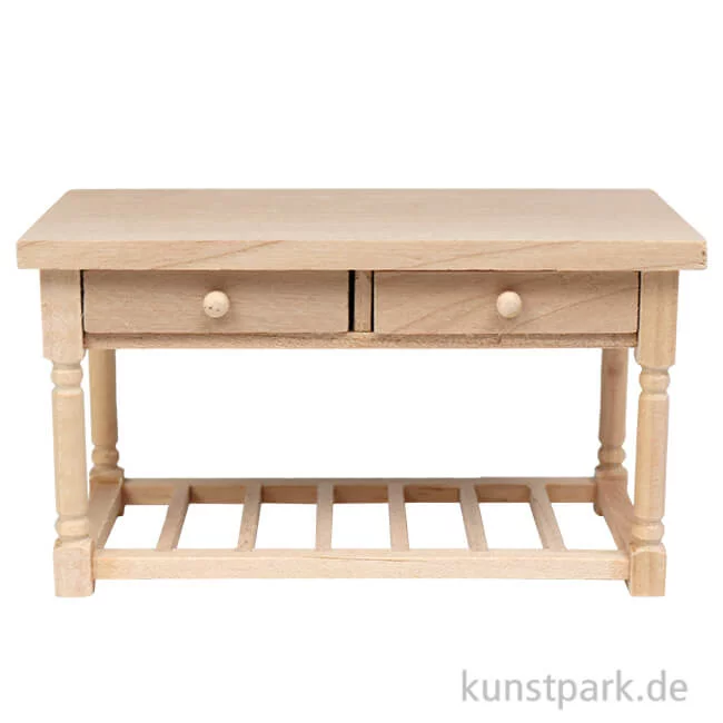 Artikelbild 1 des Artikels “Miniatur Küchentisch mit Schubladen, Naturholz, 12,8 x 6,8 x 7 cm “