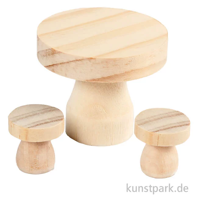 Artikelbild 1 des Artikels “Miniatur Möbelset - Tisch + Hocker aus Holz, 2,5 x 2,5 cm “
