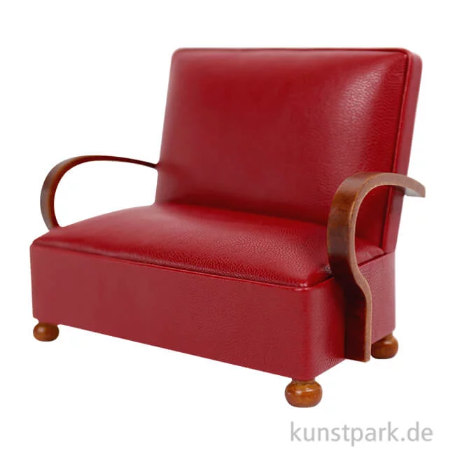 Artikelbild 1 des Artikels “Miniatur Sofa, Art Deco, Nussbaum-Leder Rot, 12,5 x 6 x 9,5 cm “