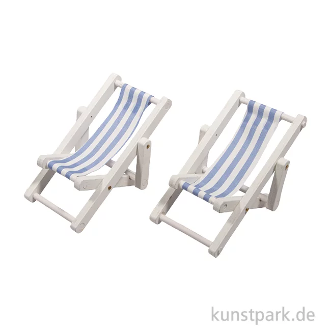 Artikelbild 1 des Artikels “Miniatur Sonnenliegen, Holz, Blau Weiß, 9 x 5,5 cm, 2 Stück “