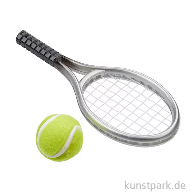 Artikelbild 1 des Artikels “Miniatur Tennisschläger mit Ball, Silber, 3,5 x 9 cm “