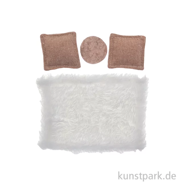 Artikelbild 1 des Artikels “Miniatur Teppich + Kissen, Wohnzimmer Set, Beige-Weiß, 4-teilig “