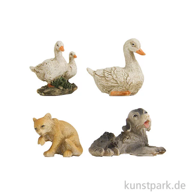 Artikelbild 1 des Artikels “Miniatur Tiere - Gänse, Katze, Hund, 3,3 cm, 4er Set “