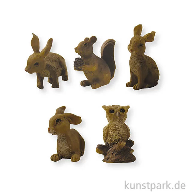 Artikelbild 1 des Artikels “Miniatur Waldtiere - Eichhörnchen, Hasen, Eule, 2,2 cm, 5er Set “
