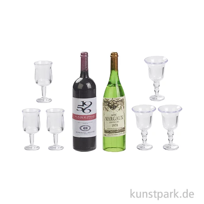 Artikelbild 1 des Artikels “Miniatur Weinflaschen + Gläser, 8-teilig, 4,5 cm “