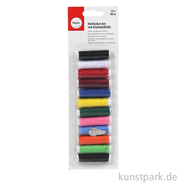 Artikelbild 1 des Artikels “Nähfaden Set mit Einfädelhilfe, 12 Spulen à 45 Meter “