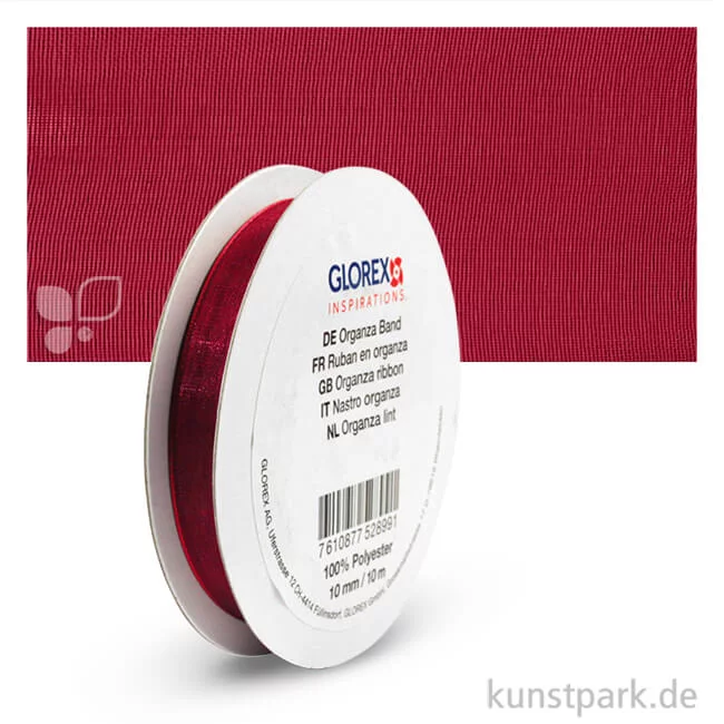 Artikelbild 1 des Artikels “Organza-Band - 10 mm Breite - 10 m Länge Einzelfarbe | Bordeaux“
