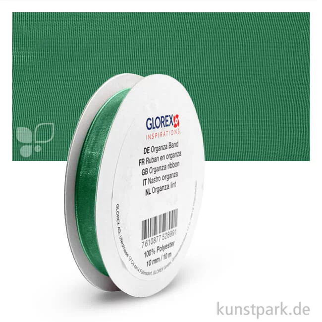 Artikelbild 1 des Artikels “Organza-Band - 10 mm Breite - 10 m Länge Einzelfarbe | Dunkelgrün“