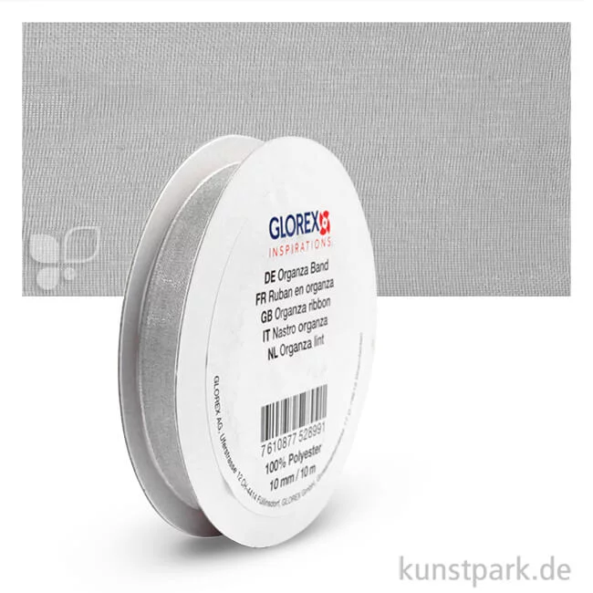 Artikelbild 1 des Artikels “Organza-Band - 10 mm Breite - 10 m Länge Einzelfarbe | Hellgrau“