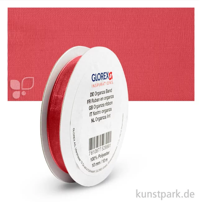Artikelbild 1 des Artikels “Organza-Band - 10 mm Breite - 10 m Länge Einzelfarbe | Rot“