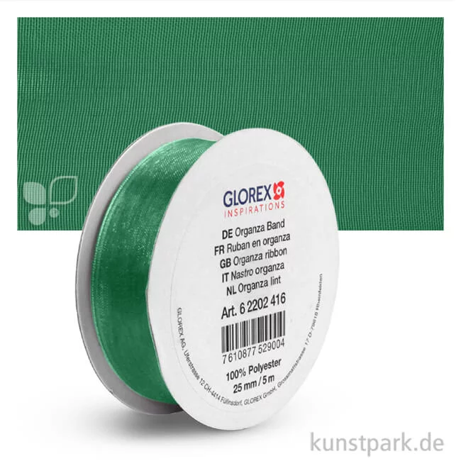 Artikelbild 1 des Artikels “Organza-Band - 25 mm Breite - 5 m Länge Einzelfarbe | Dunkelgrün“