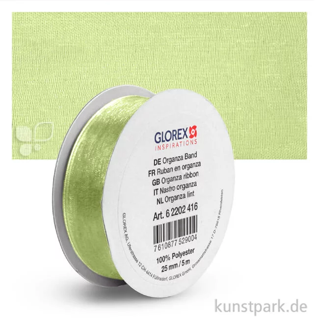 Artikelbild 1 des Artikels “Organza-Band - 25 mm Breite - 5 m Länge Einzelfarbe | Hellgrün“