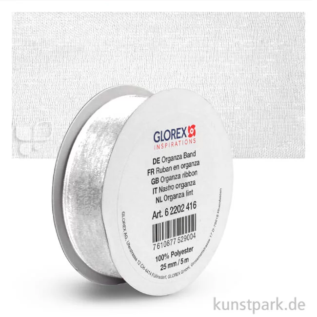 Artikelbild 1 des Artikels “Organza-Band - 25 mm Breite - 5 m Länge Einzelfarbe | Weiß“