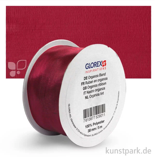 Artikelbild 1 des Artikels “Organza-Band - 38 mm Breite - 5 m Länge Einzelfarbe | Bordeaux“