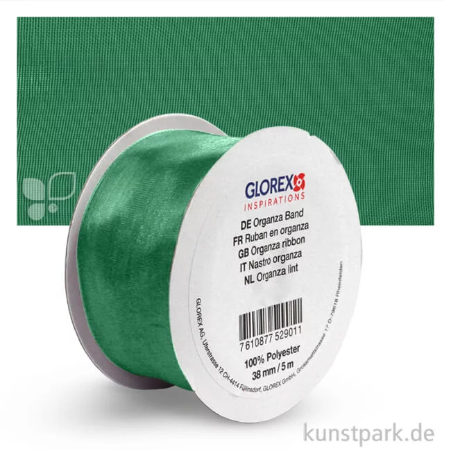 Artikelbild 1 des Artikels “Organza-Band - 38 mm Breite - 5 m Länge Einzelfarbe | Dunkelgrün“