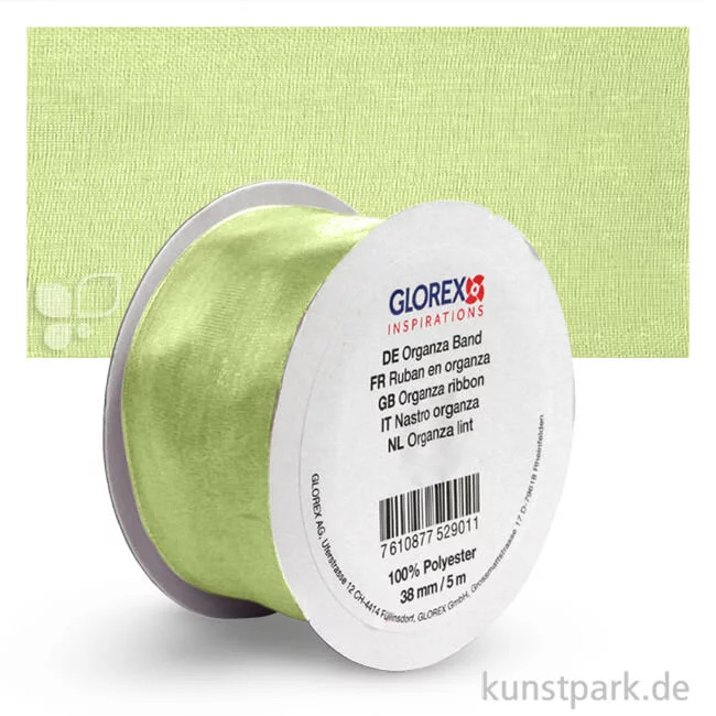 Artikelbild 1 des Artikels “Organza-Band - 38 mm Breite - 5 m Länge Einzelfarbe | Hellgün“