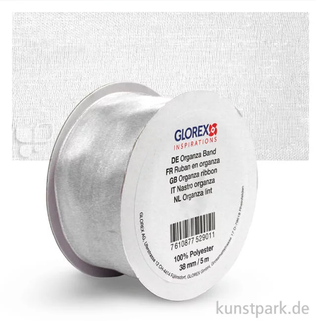 Artikelbild 1 des Artikels “Organza-Band - 38 mm Breite - 5 m Länge Einzelfarbe | Weiß“