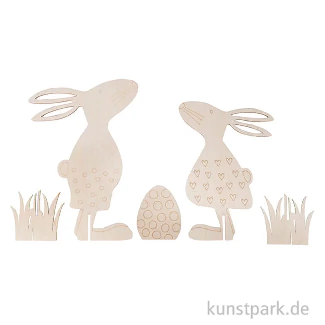 Artikelbild 1 des Artikels “Osterhasen aus Holz mit Ei zum Stellen, 5-teilig “