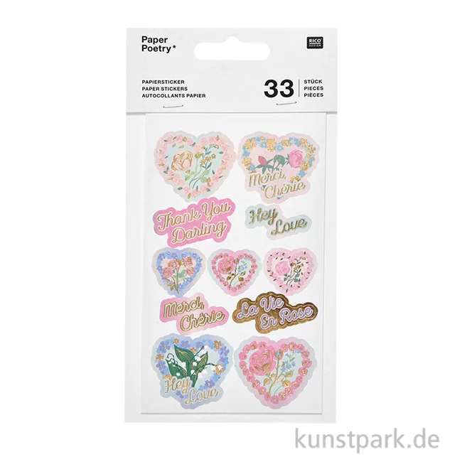 Artikelbild 1 des Artikels “Papiersticker - La Vie en Rose, 3 Bögen, 33 Aufkleber “