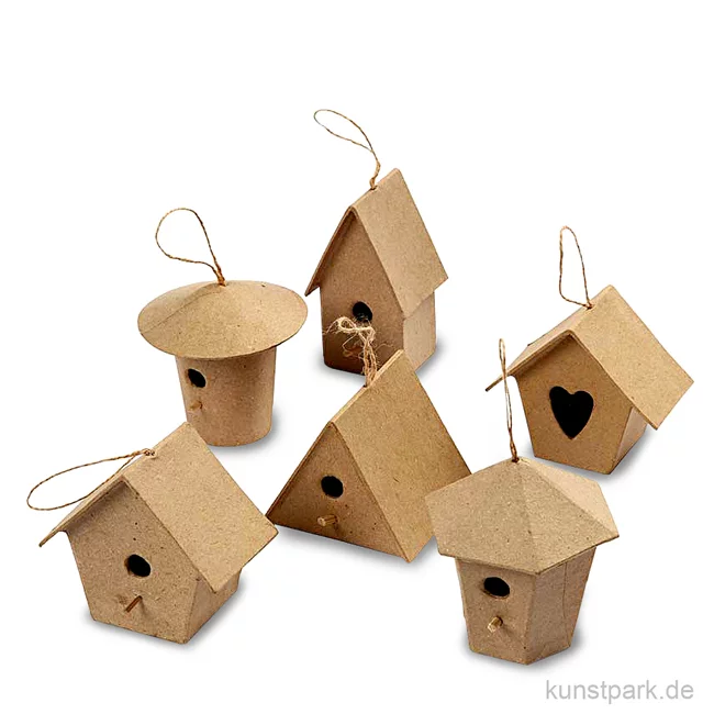 Artikelbild 1 des Artikels “Pappmaché - Mini-Vogelhäuser, handgemacht, Höhe 7 cm, 6 Stück sortiert “