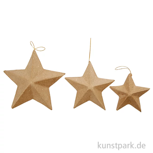Artikelbild 1 des Artikels “Pappmaché Sterne zum Aufhängen, 7,5 - 12,5 cm Durchmesser, 6 Stück “